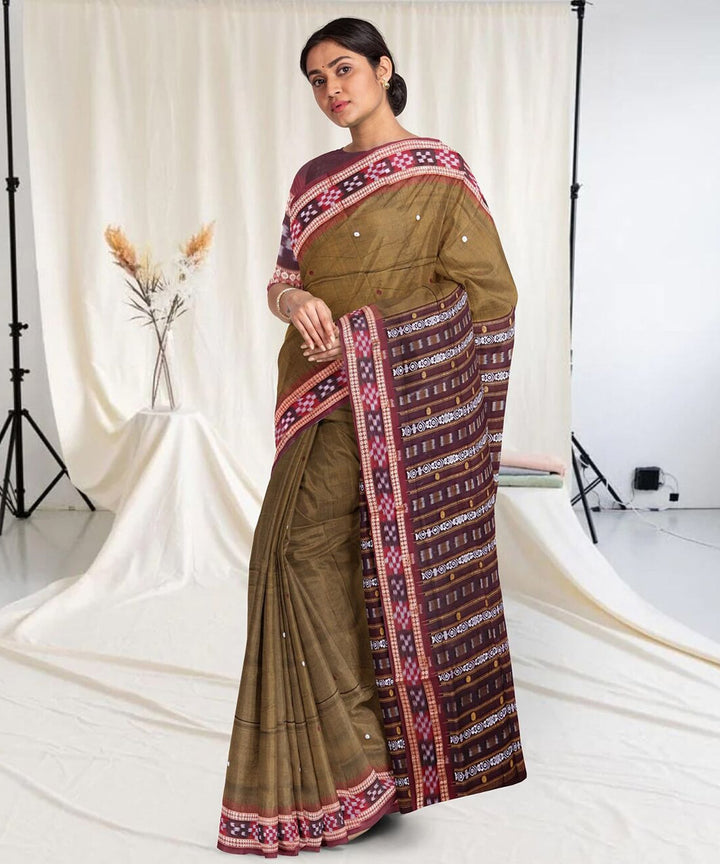 Russet multi color cotton handwoven sambalpuri saree