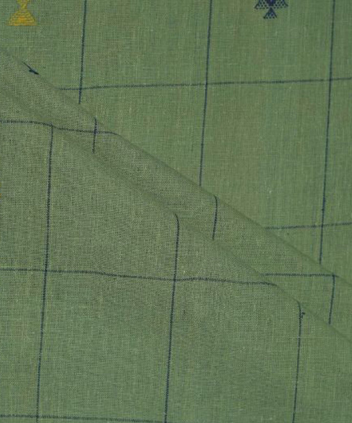 Teal green with blue white butti handspun handwoven cotton fabric
