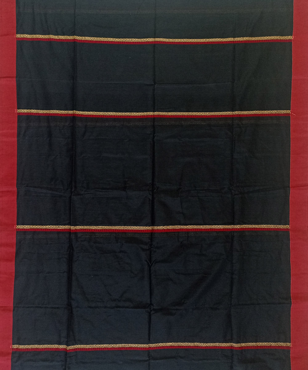 Black red cotton handwoven bengal saree