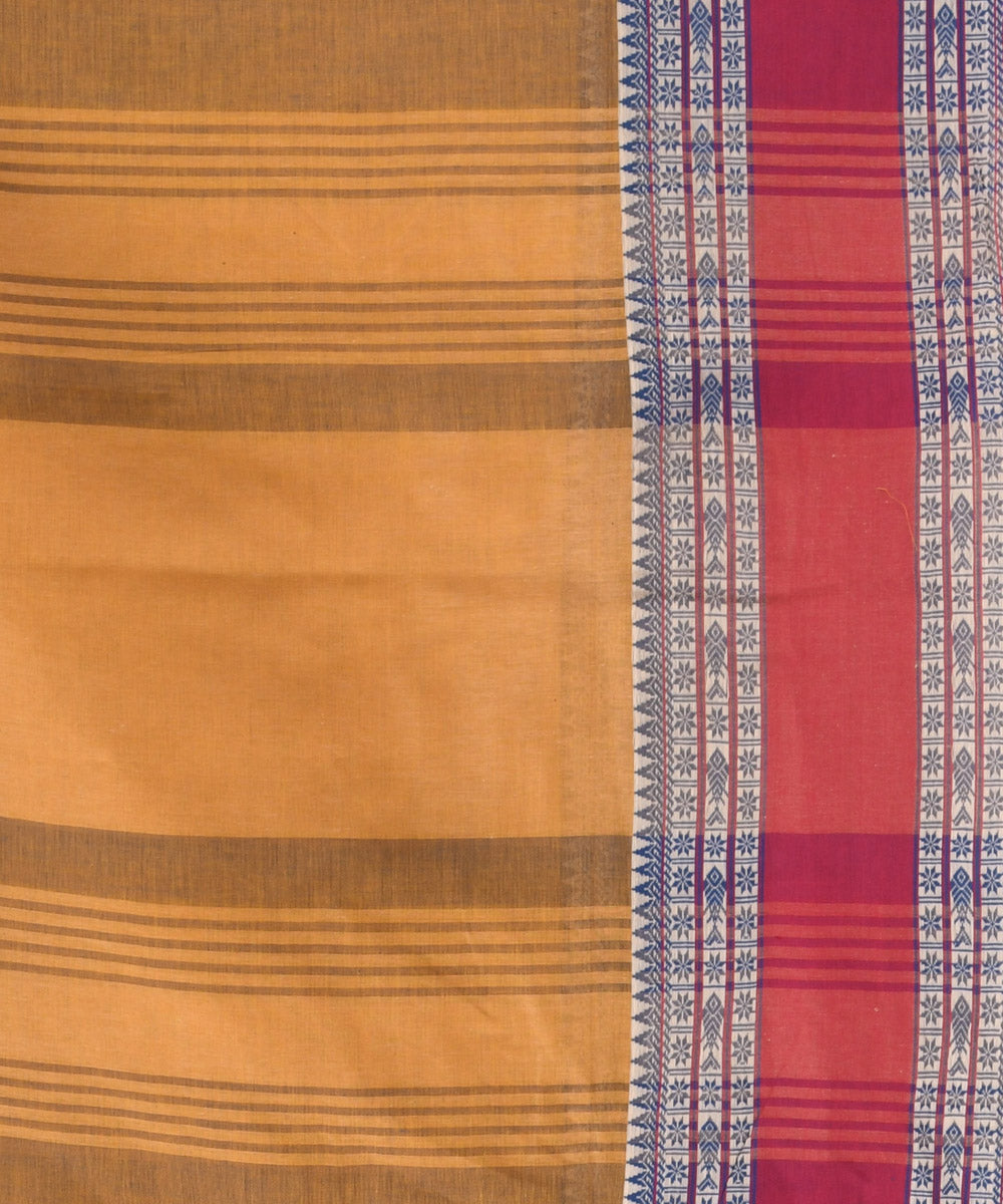 Mustard red bengal handloom cotton saree