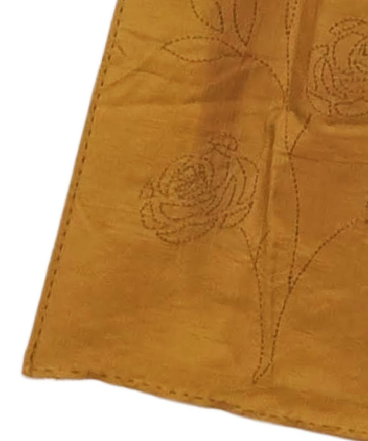 Yellow handwoven kantha stitch silk stole
