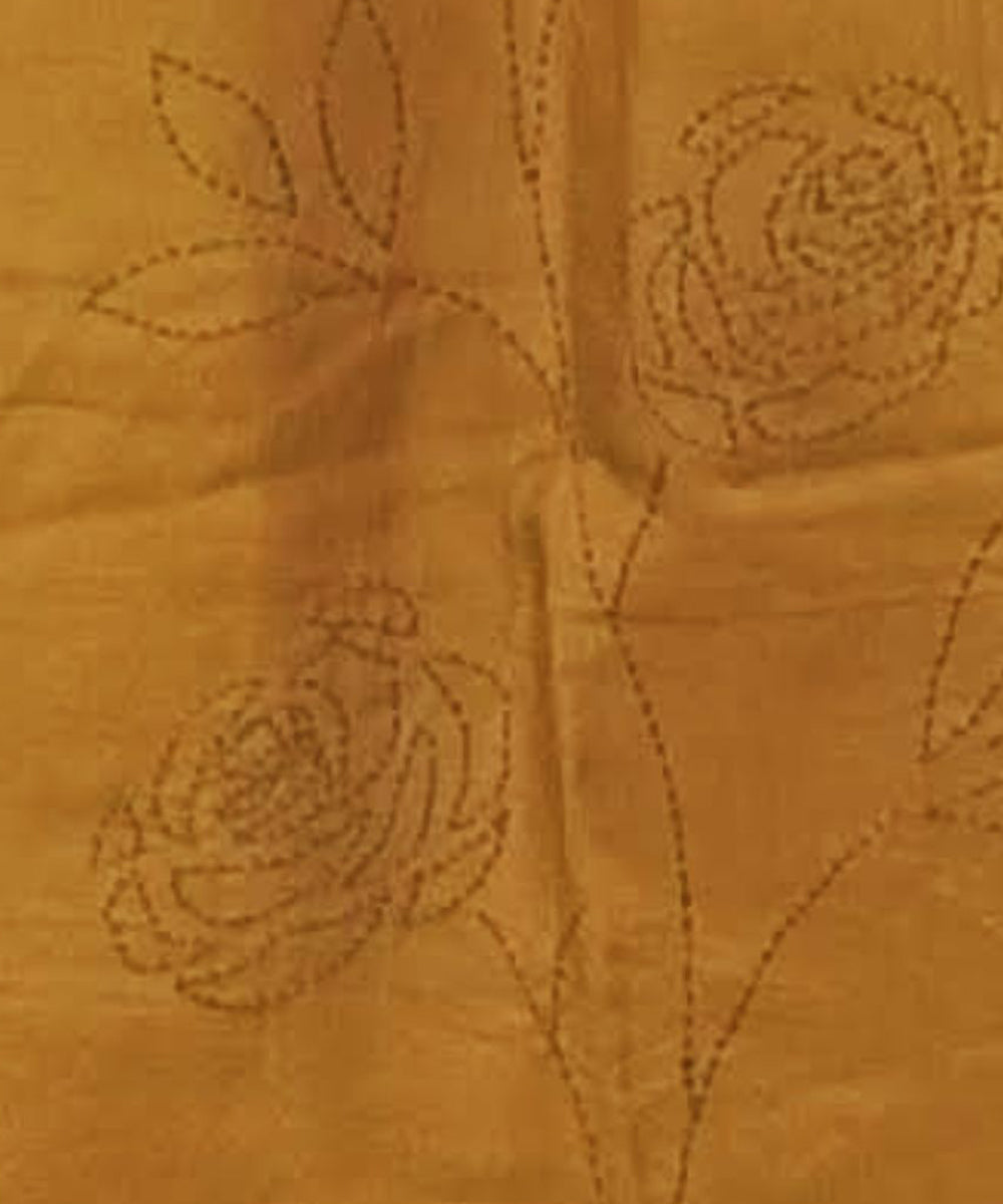 Yellow handwoven kantha stitch silk stole