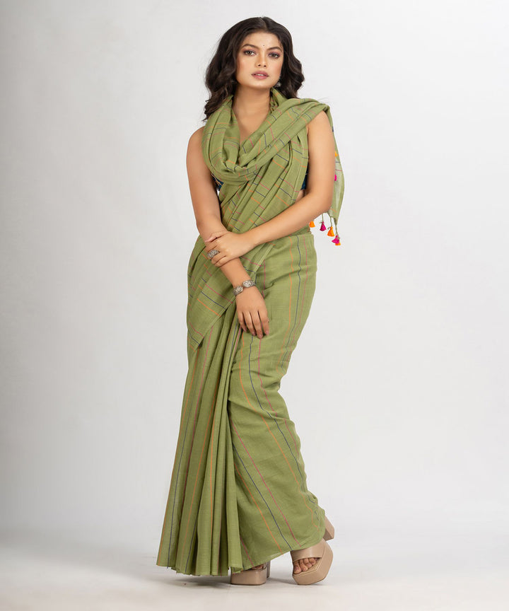 Sage green handwoven cotton bengal saree