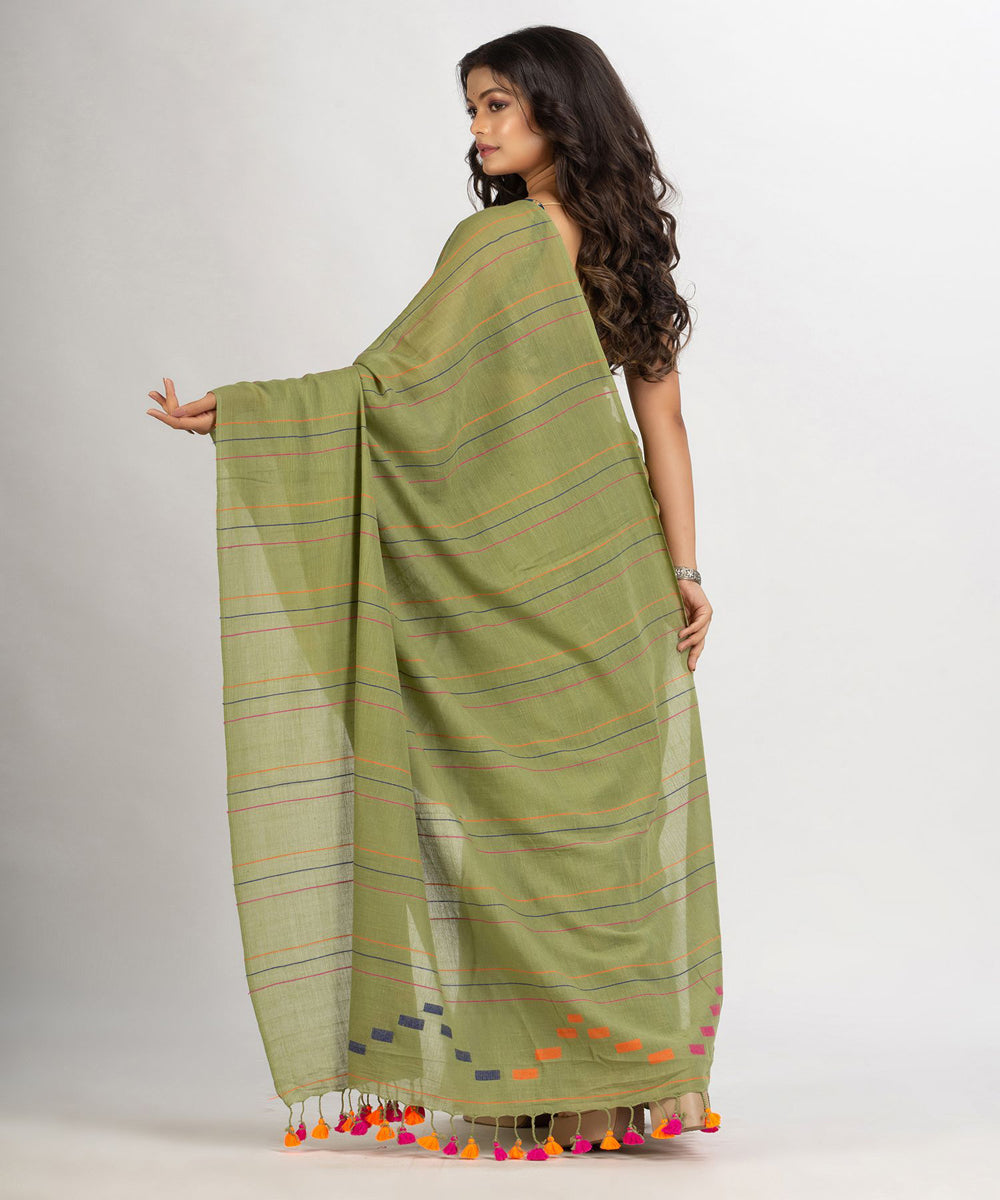 Sage green handwoven cotton bengal saree