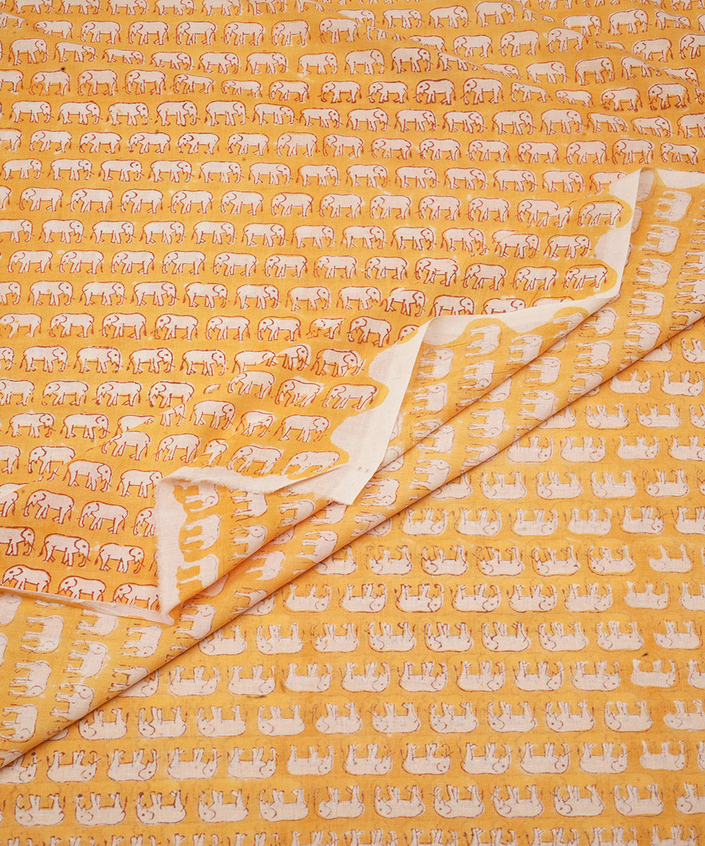 2.5 m yellow cotton hand block printed sanganeri kurta material