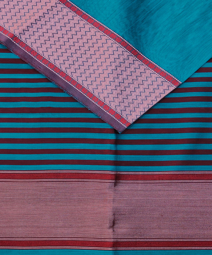Sky blue maroon handwoven maheshwari cotton silk saree
