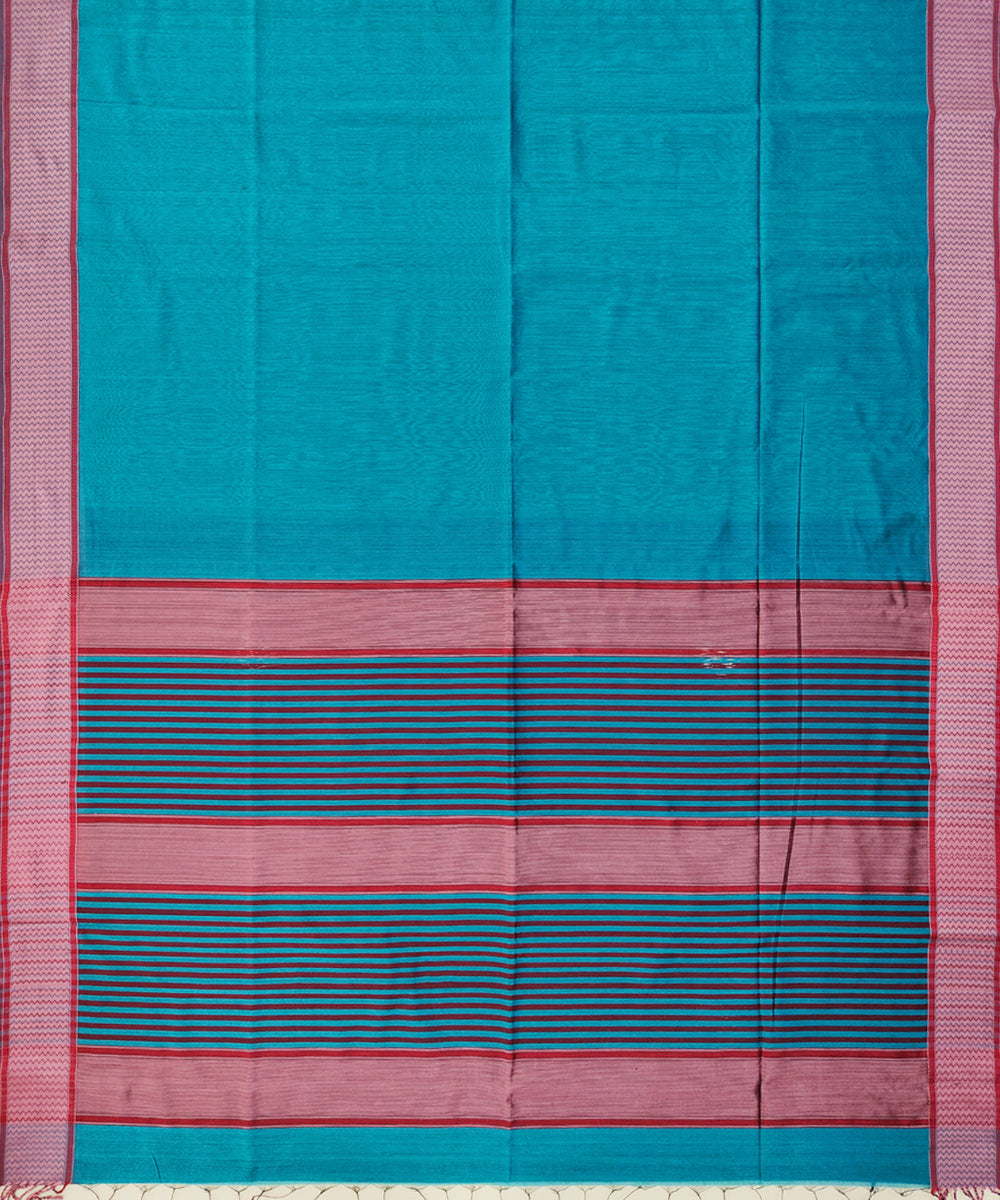 Sky blue maroon handwoven maheshwari cotton silk saree