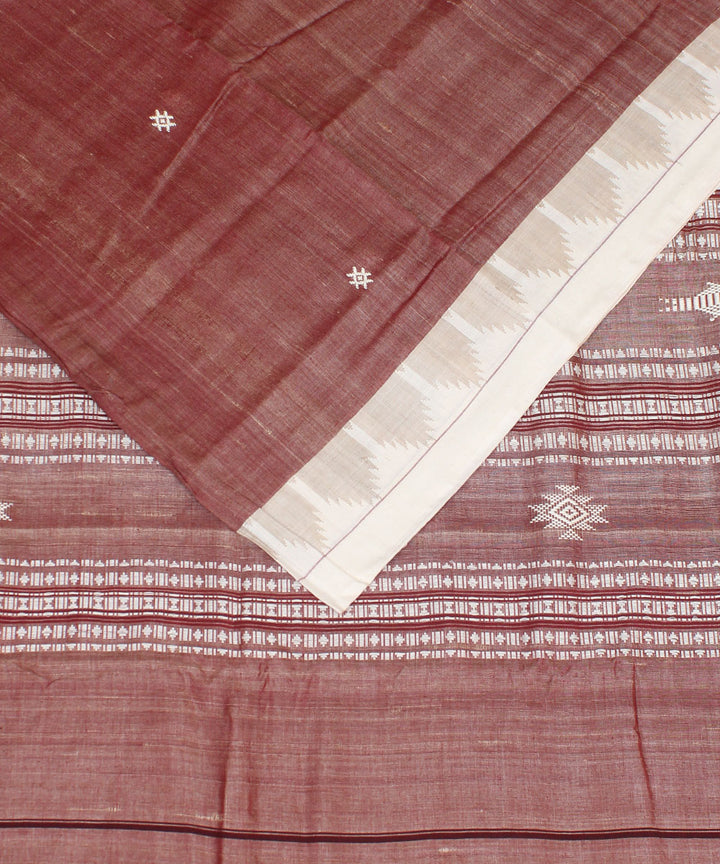 Vermilion red offwhite tussar silk handwoven kotpad saree