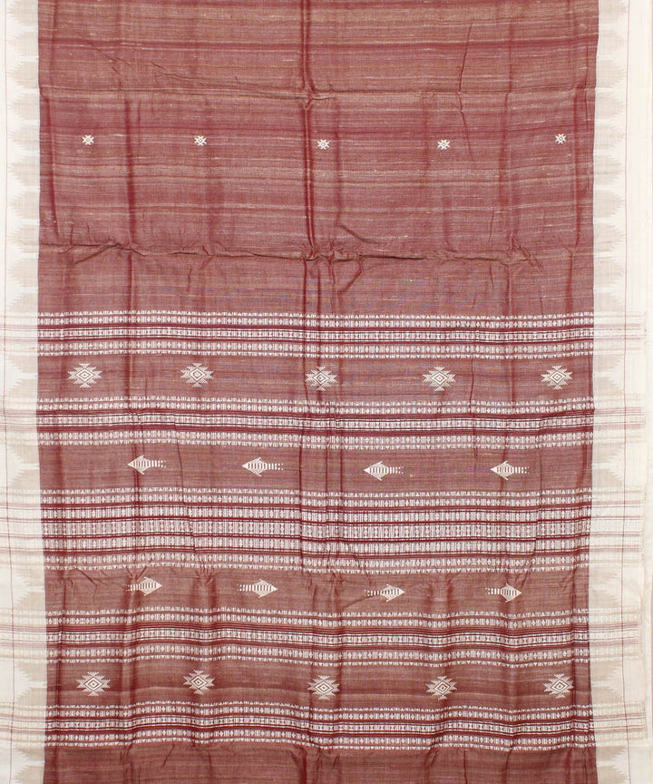 Vermilion red offwhite tussar silk handwoven kotpad saree