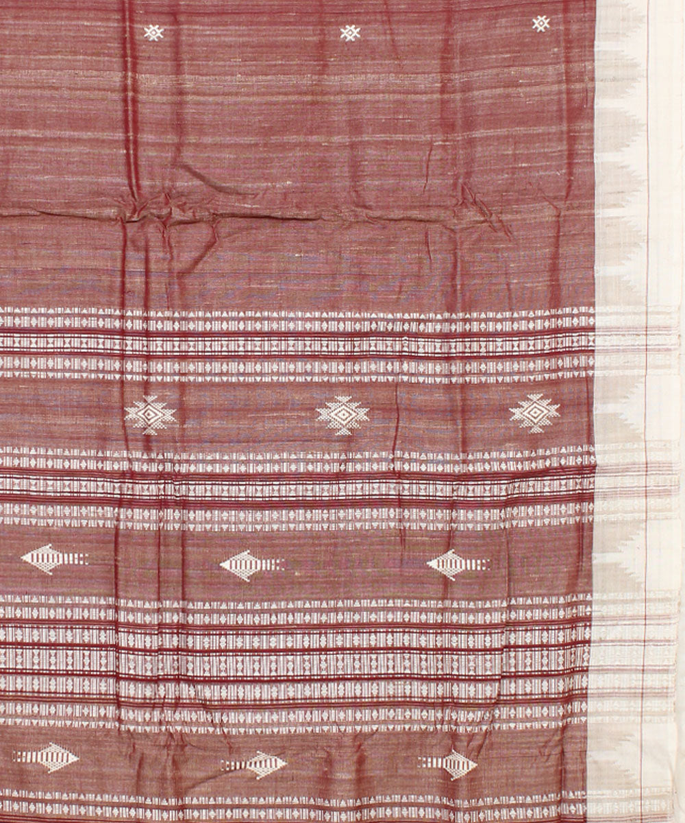 Vermilion red offwhite tussar silk handwoven kotpad saree