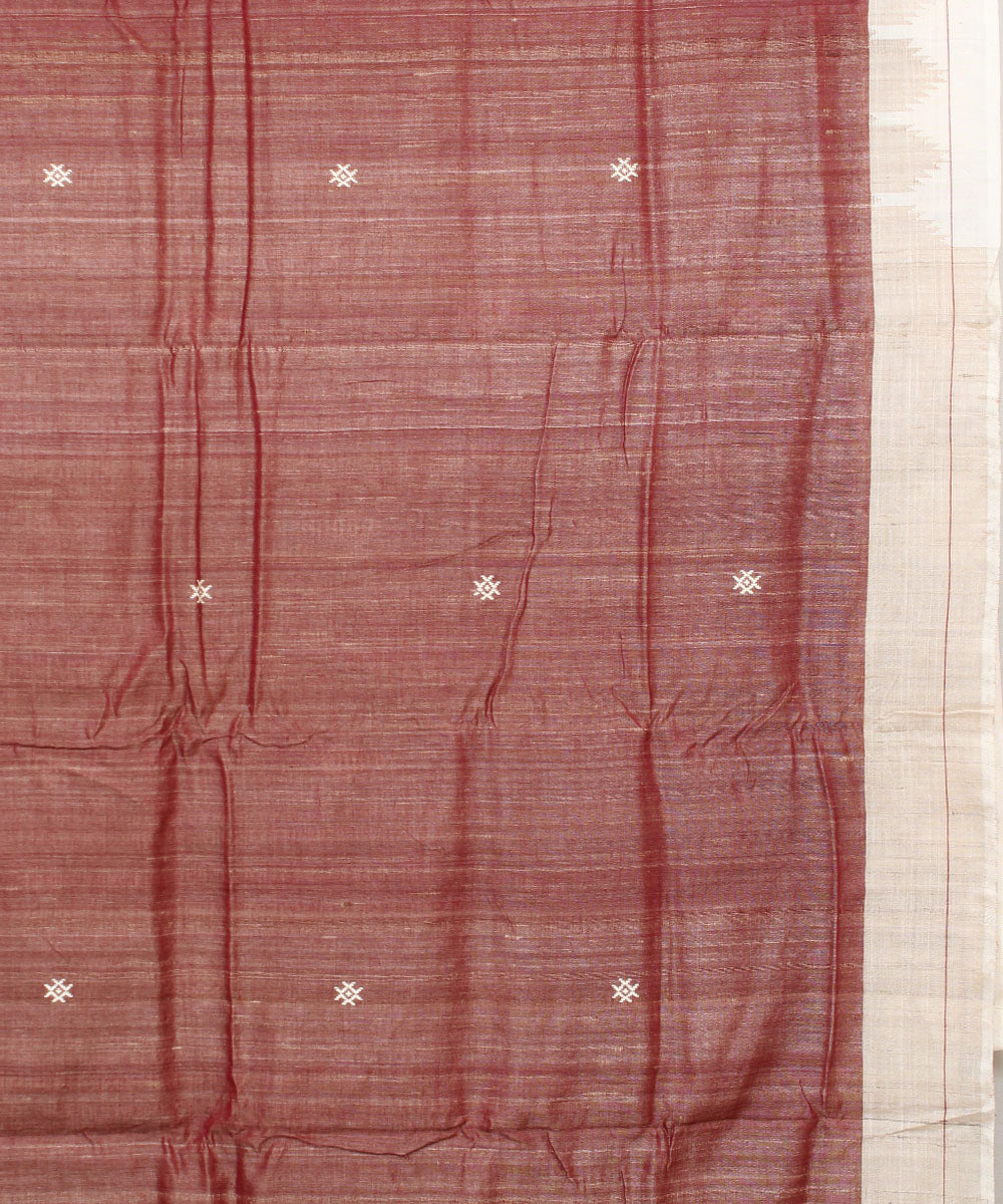 Vermilion red offwhite tussar silk handwoven kotpad saree