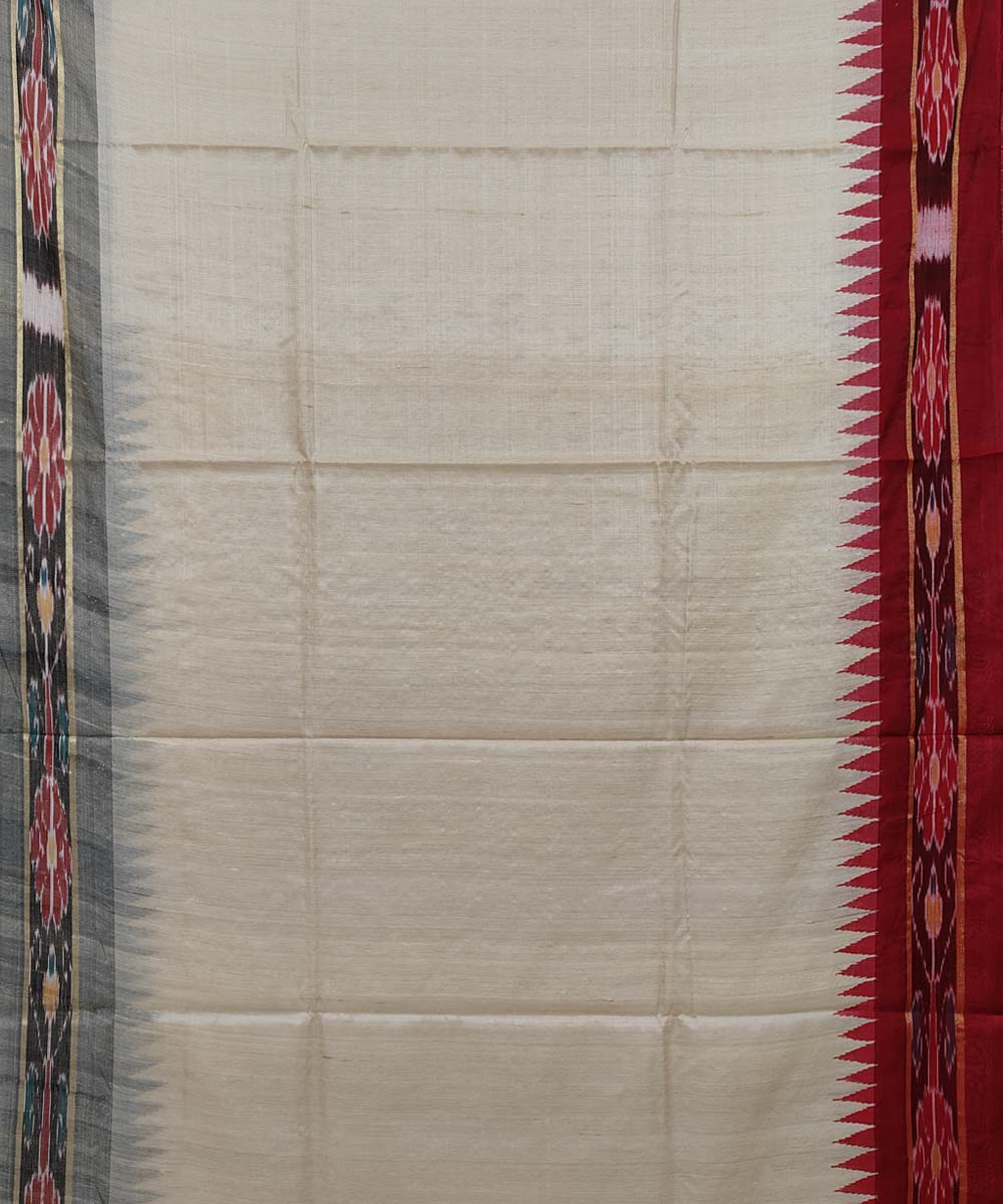 Beige red Tussar Silk Handwoven Sambalpuri Saree