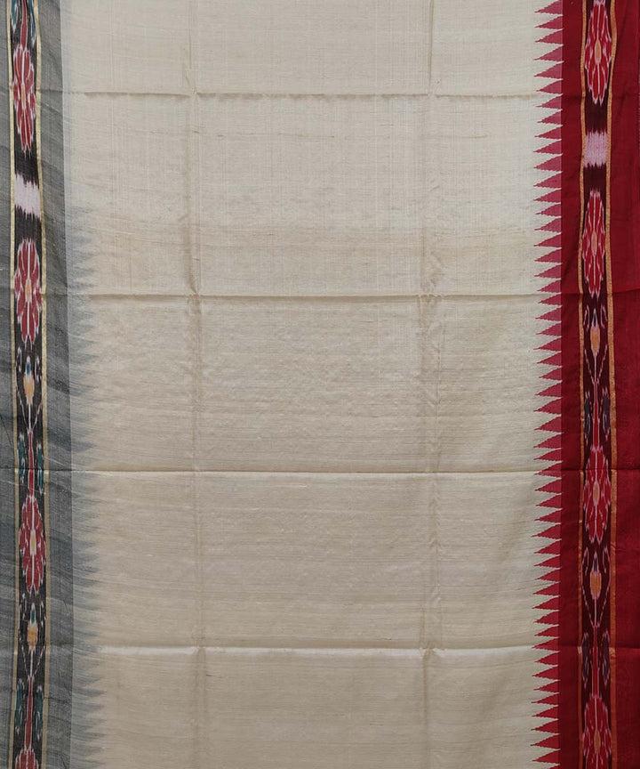 Beige red Tussar Silk Handwoven Sambalpuri Saree