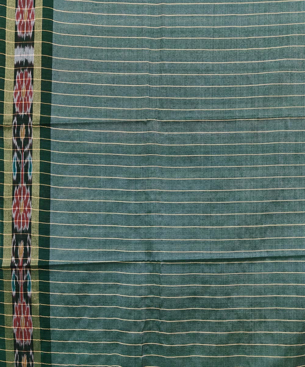 Beige dark green Tussar Silk Handwoven Sambalpuri Saree