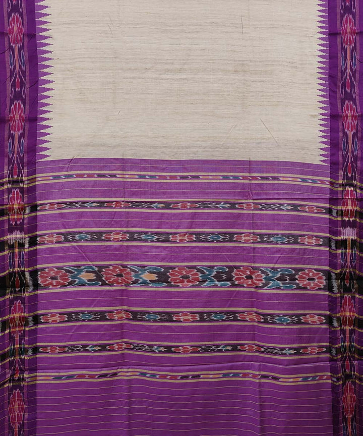 Beige Violet Tussar Silk Handwoven Sambalpuri Saree