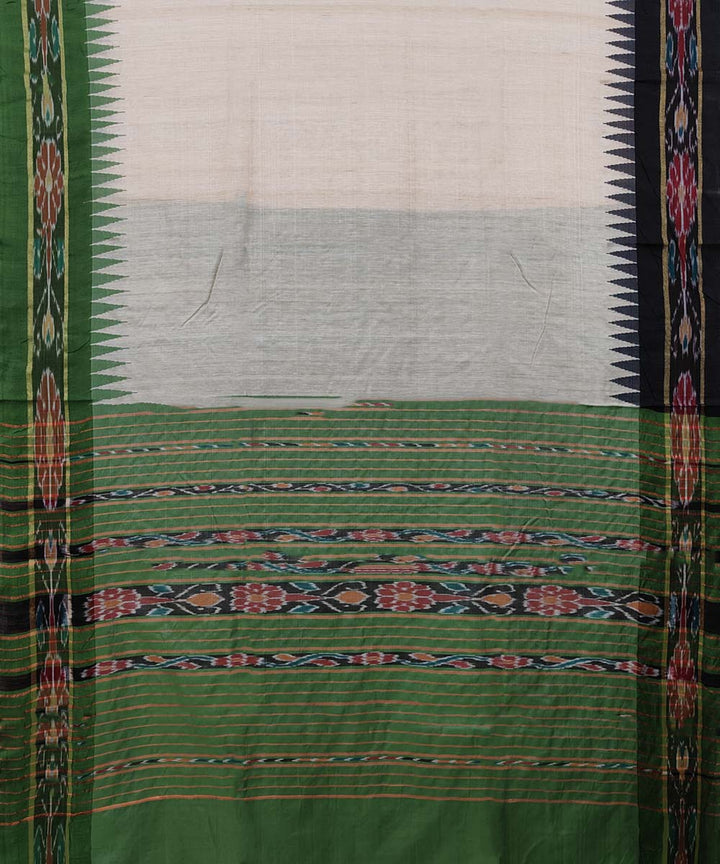 Beige Parrot green Tussar Silk Handwoven Sambalpuri Saree