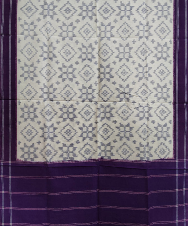 Offwhite violet handloom pochampally ikat cotton duppatta
