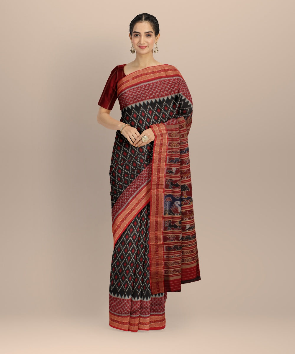 Black red silk handloom khandua saree