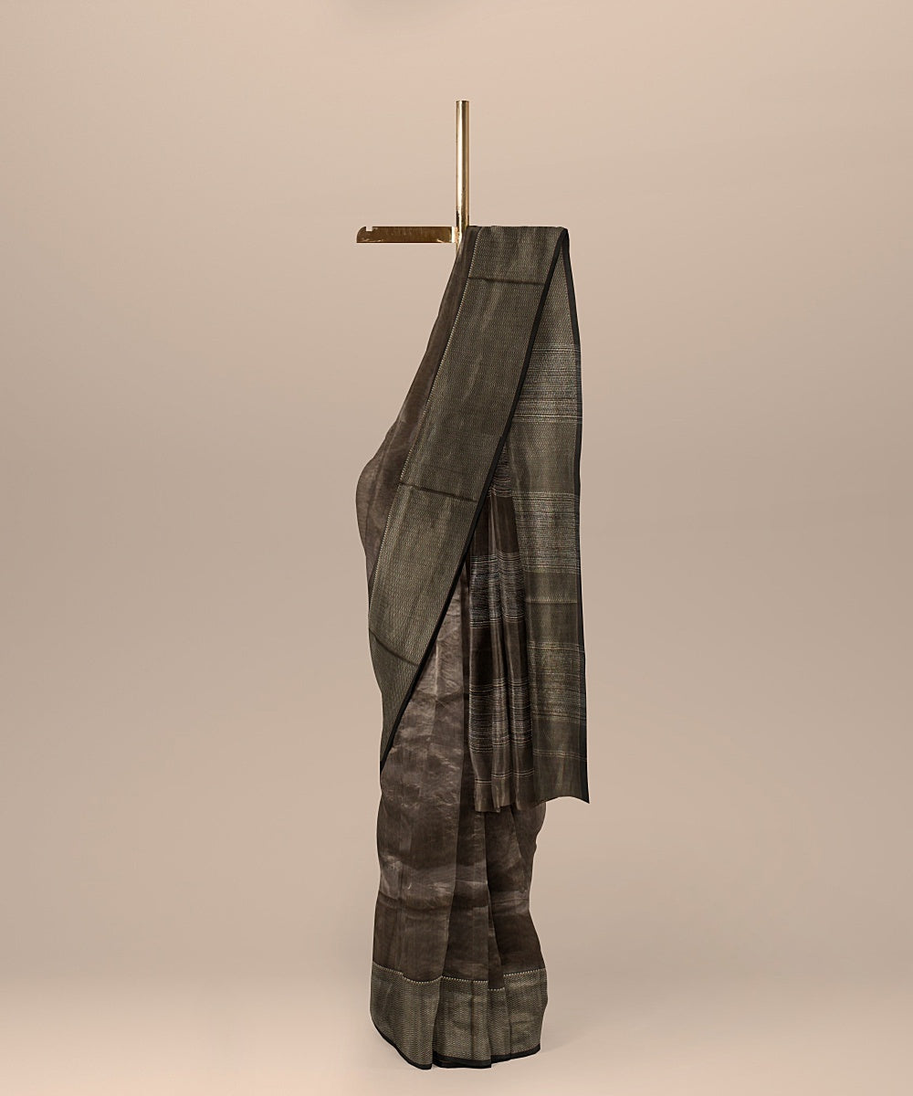 Beige grey ghicha handloom maheshwari cotton silk saree