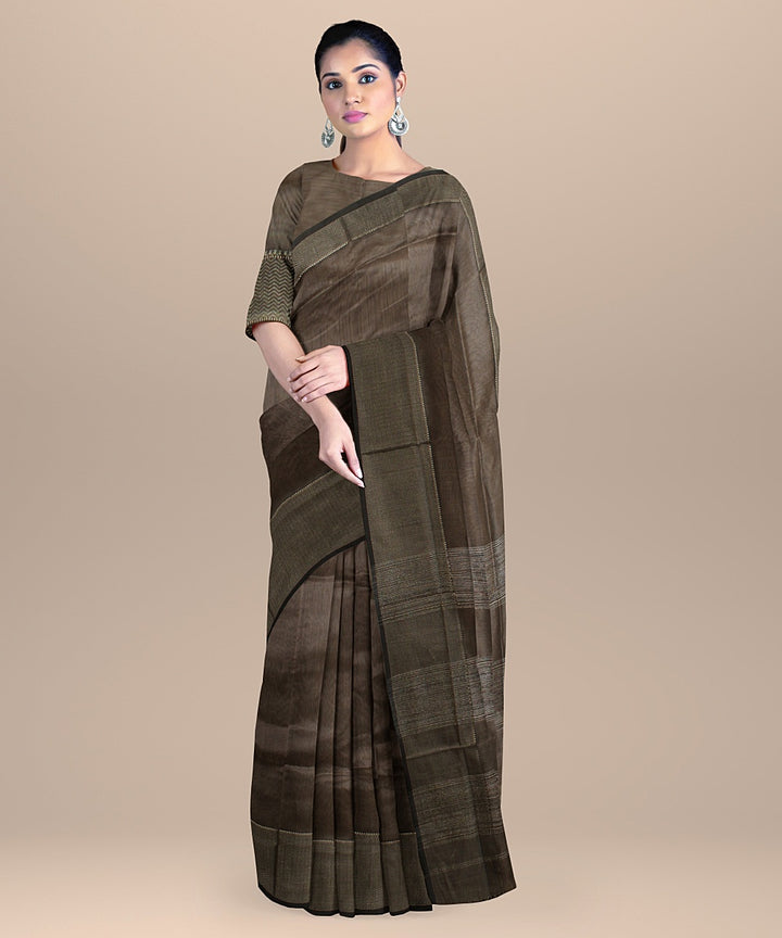 Beige grey ghicha handloom maheshwari cotton silk saree