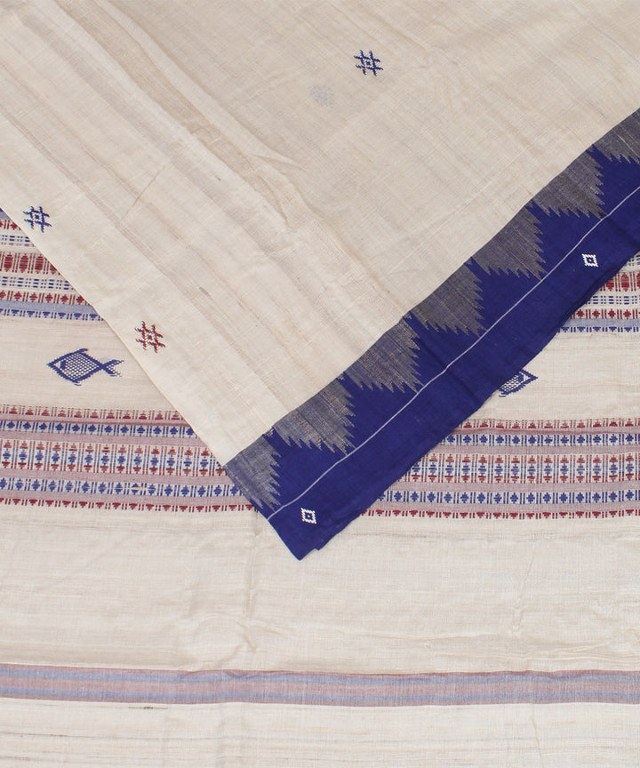 Offwhite blue tussar silk handwoven kotpad saree