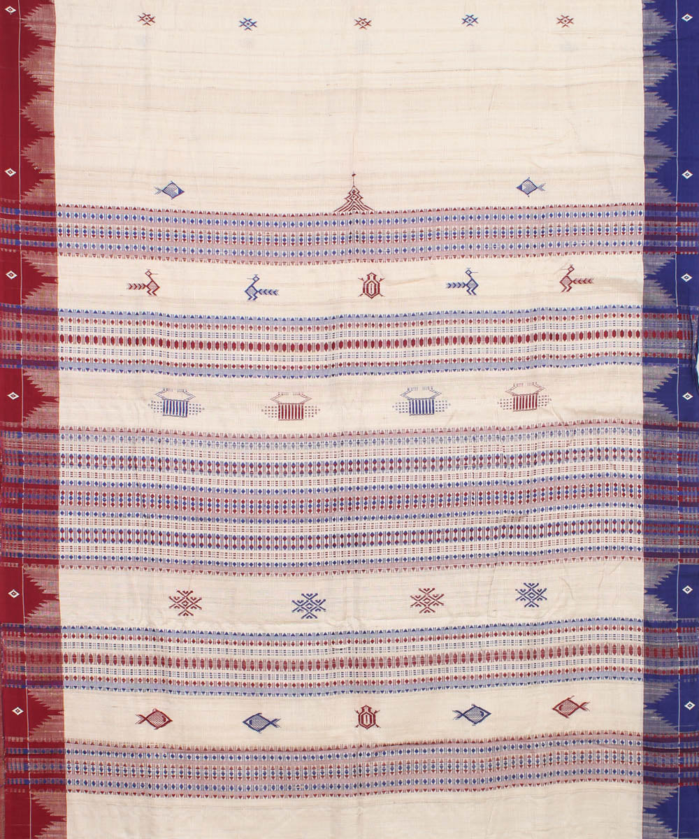 Offwhite blue tussar silk handwoven kotpad saree