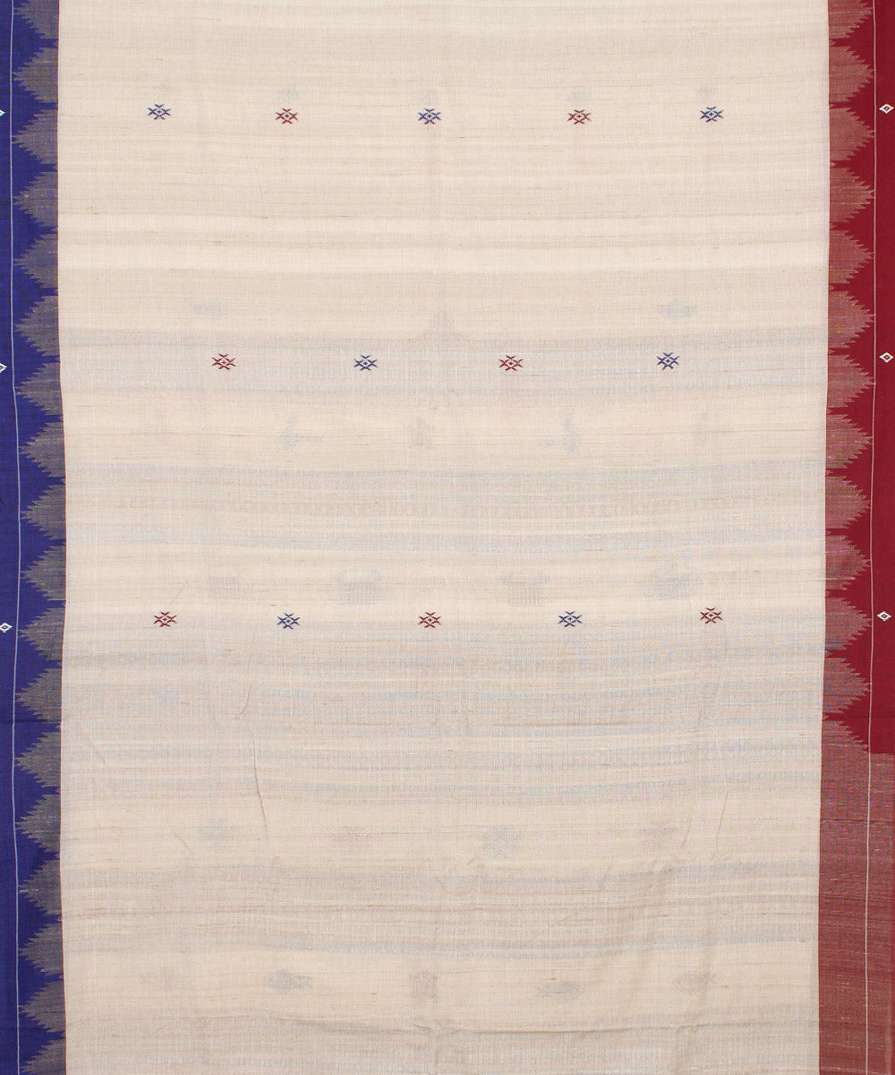 Offwhite blue tussar silk handwoven kotpad saree