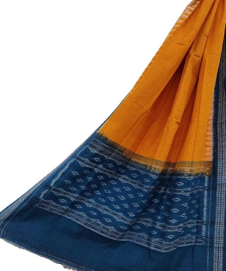 Yellow blue handwoven cotton sambalpuri dupatta