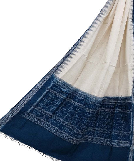 White blue handwoven cotton sambalpuri dupatta