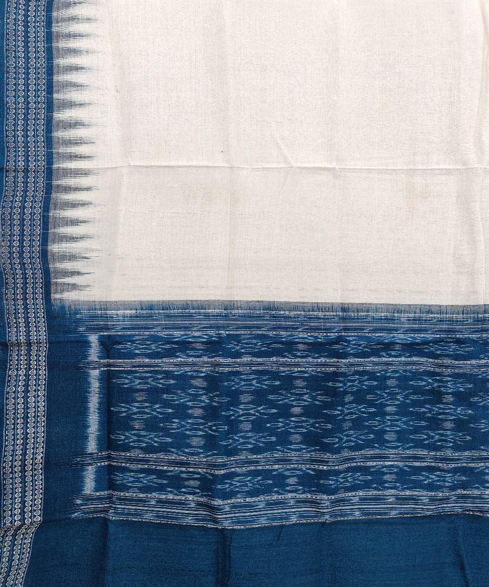 White blue handwoven cotton sambalpuri dupatta