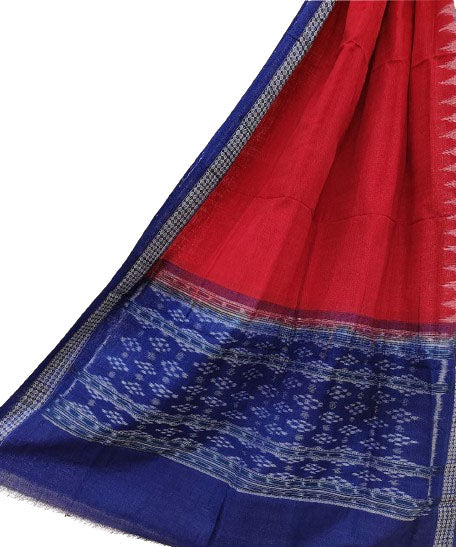 Red blue handwoven cotton sambalpuri dupatta