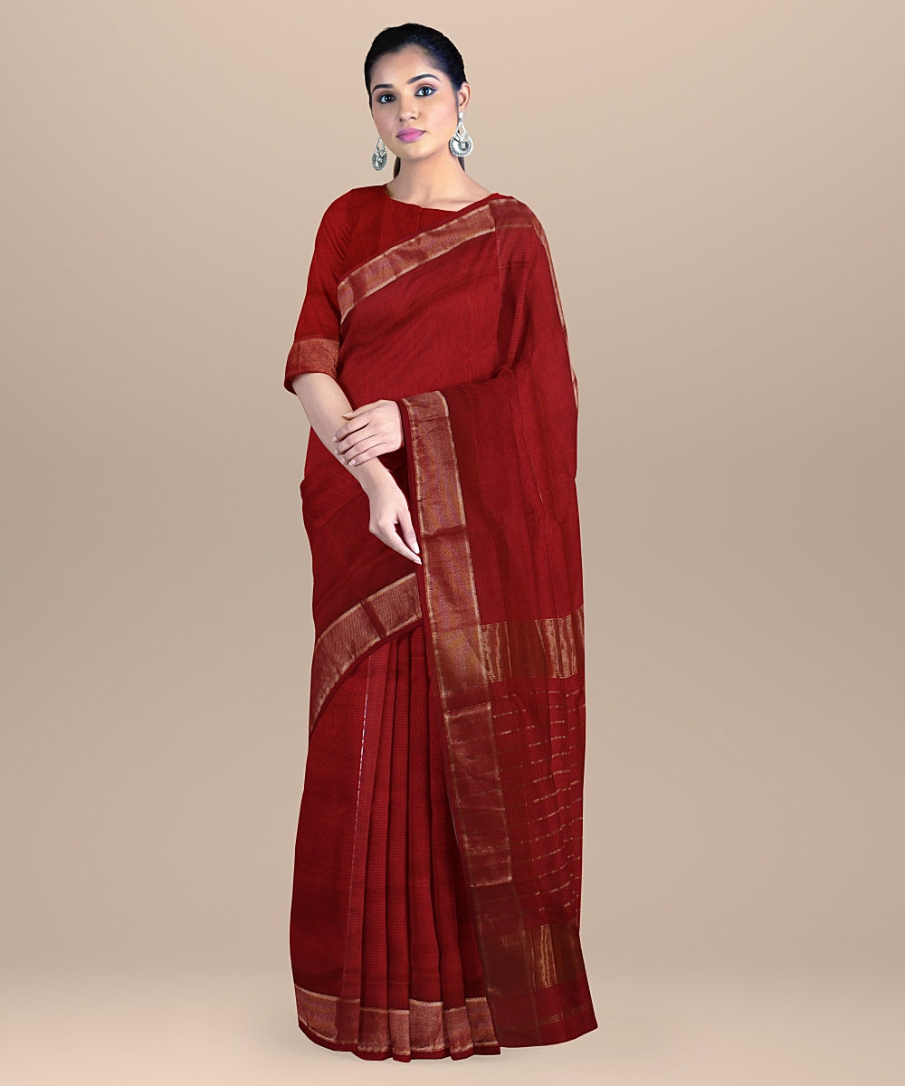 Red handloom cotton silk maheshwari saree