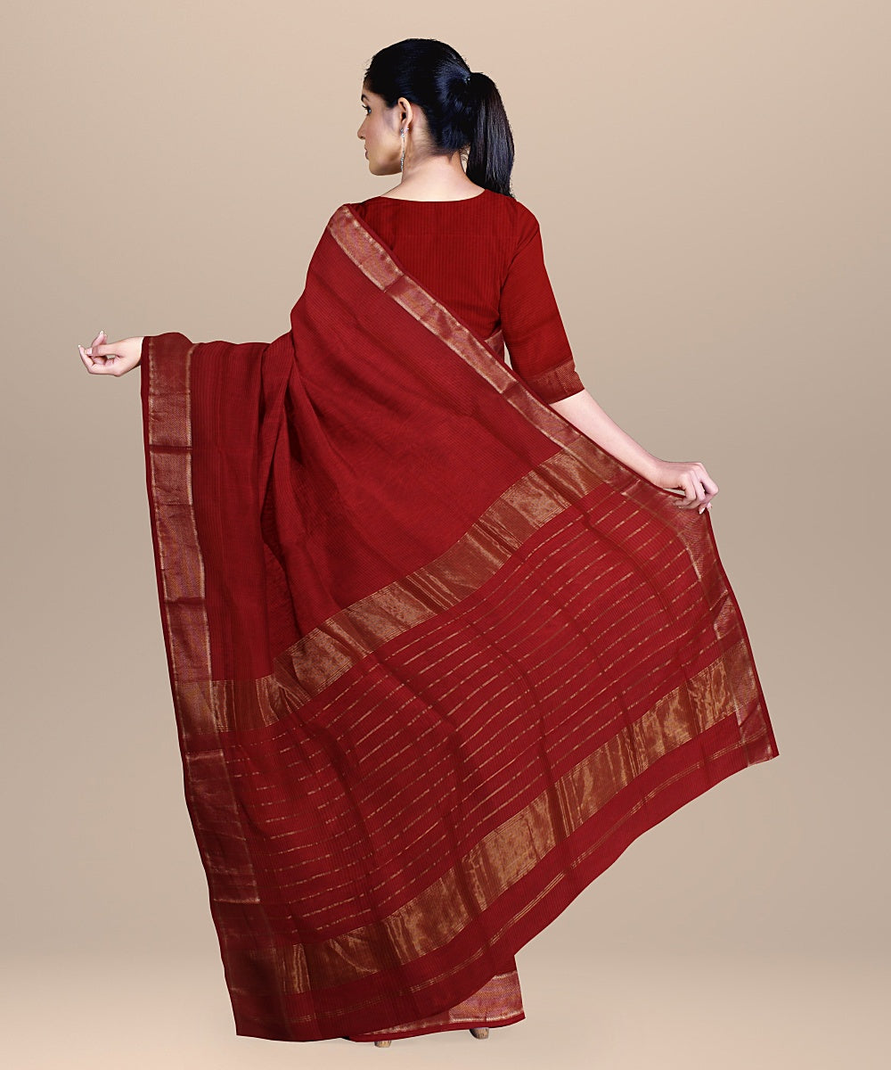 Red handloom cotton silk maheshwari saree