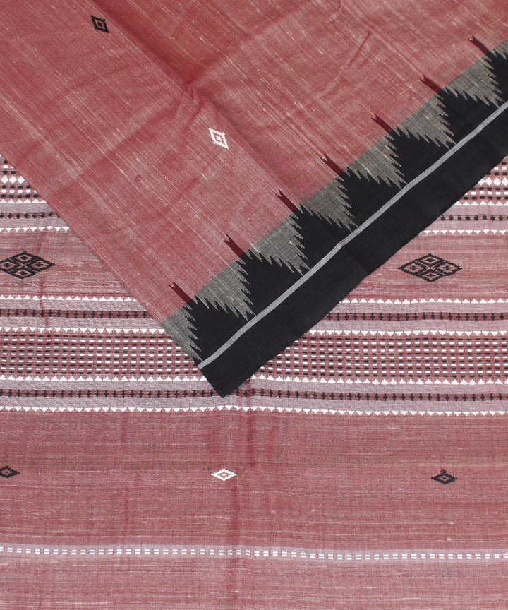 Vermilion red black tussar silk handwoven kotpad saree