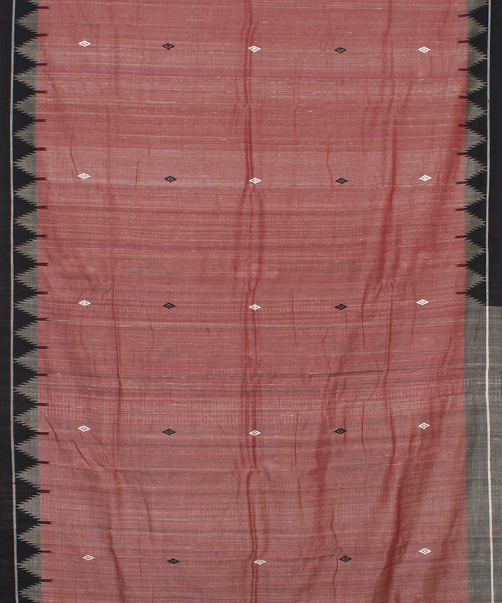 Vermilion red black tussar silk handwoven kotpad saree