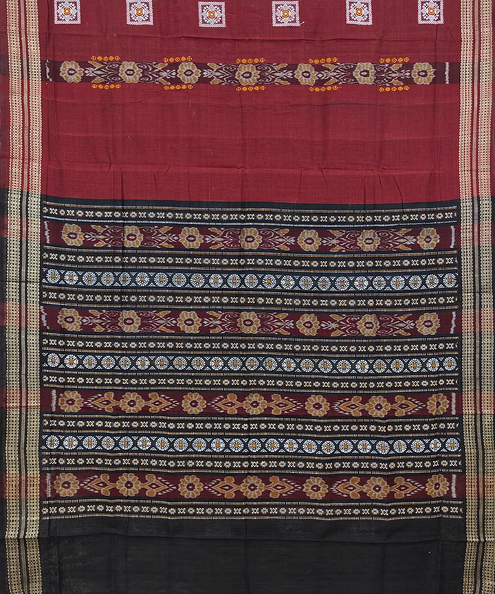 Maroon black cotton handwoven bomkai saree