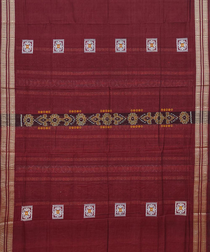 Maroon black cotton handwoven bomkai saree