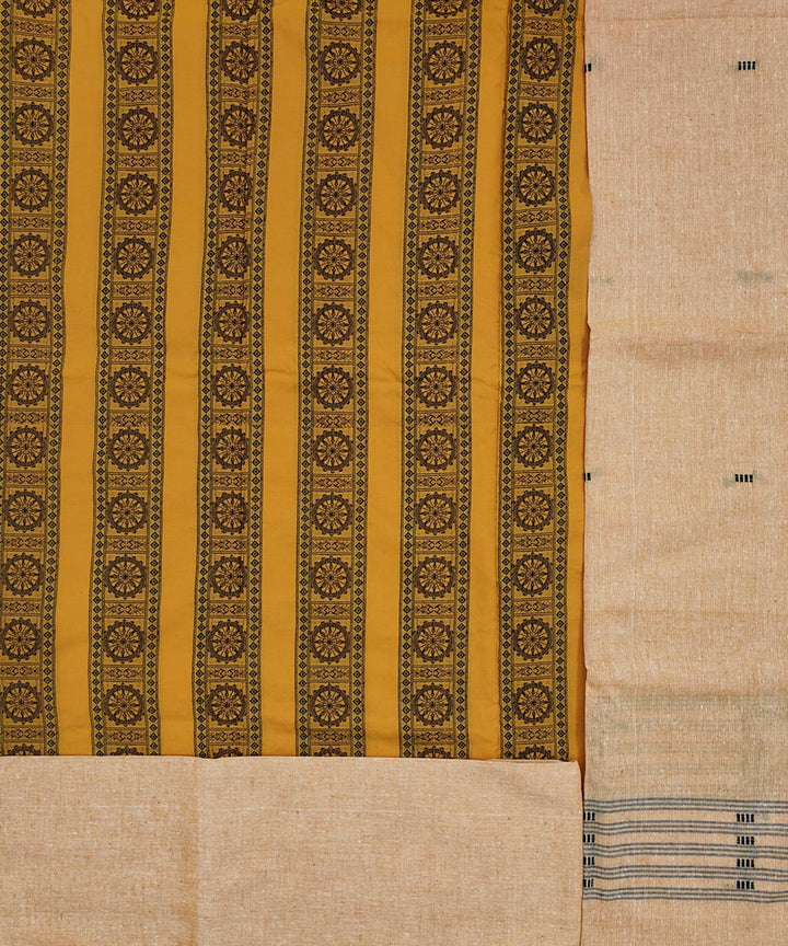 Yellow black handwoven cotton bomkai dress material