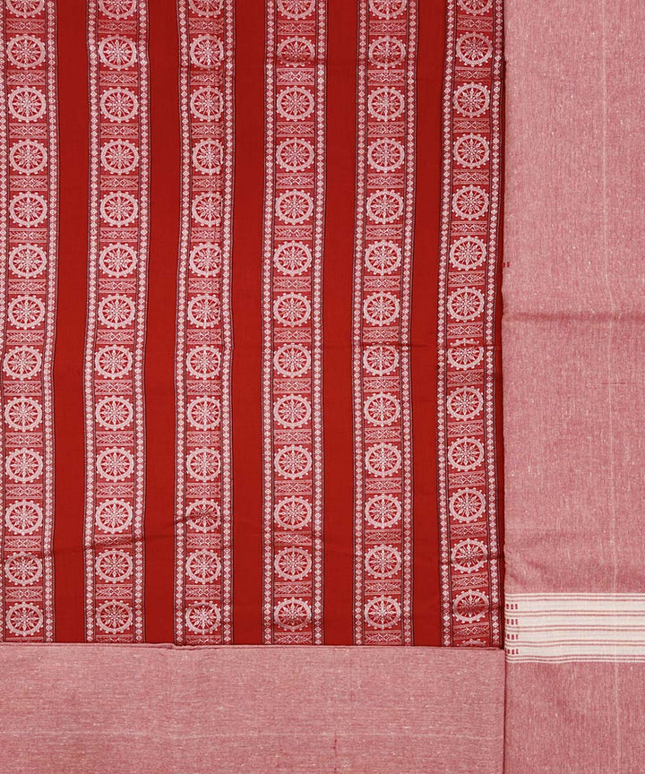 Red white handwoven cotton bomkai dress material