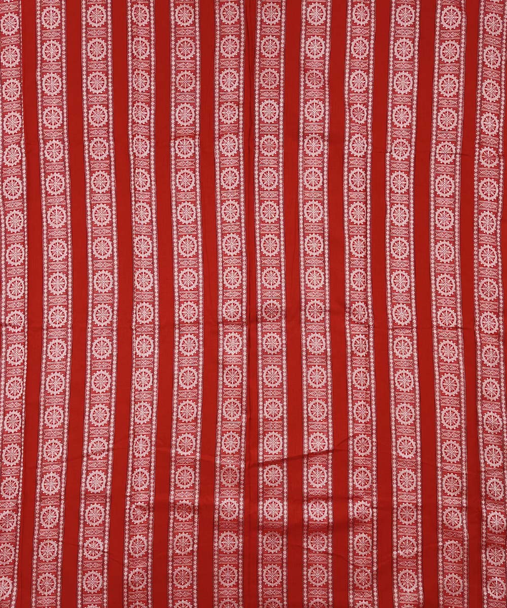 Red white handwoven cotton bomkai dress material
