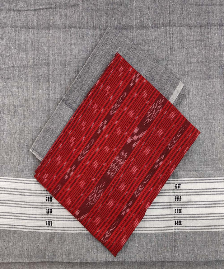 Red grey handwoven cotton nuapatna dress material
