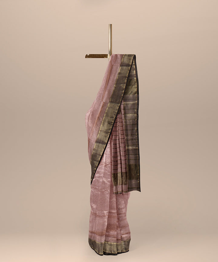 Pink grey handloom maheshwari cotton silk saree