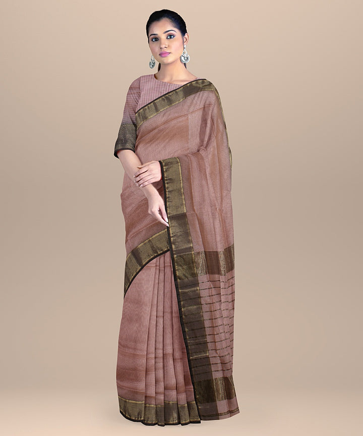 Pink grey handloom maheshwari cotton silk saree