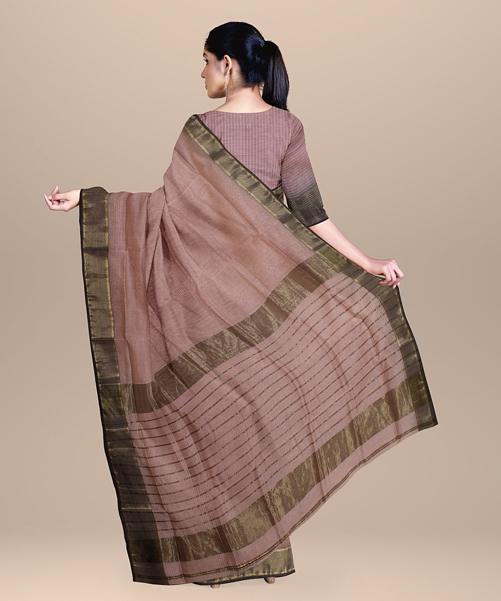 Pink grey handloom maheshwari cotton silk saree