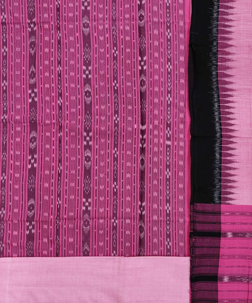 Pink black handwoven cotton nuapatna dress material