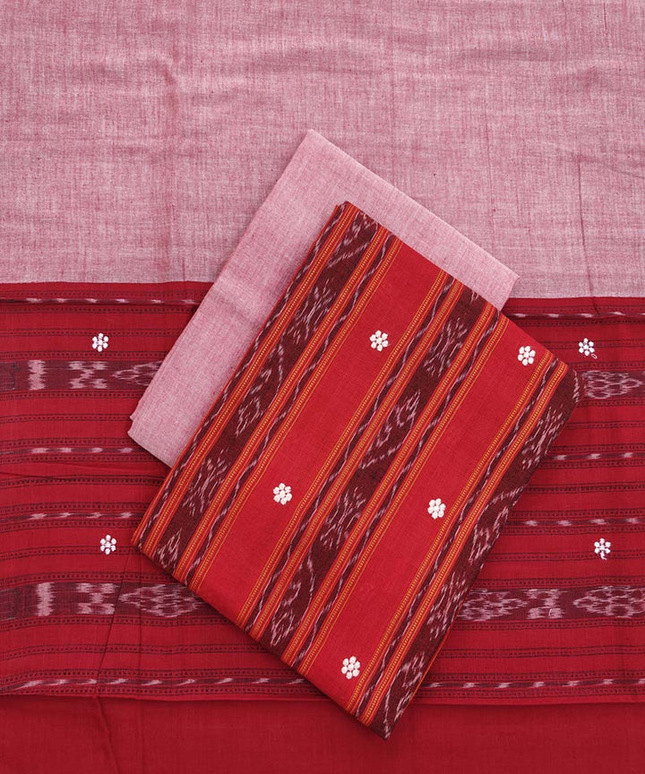 Red pink handwoven cotton nuapatna dress material