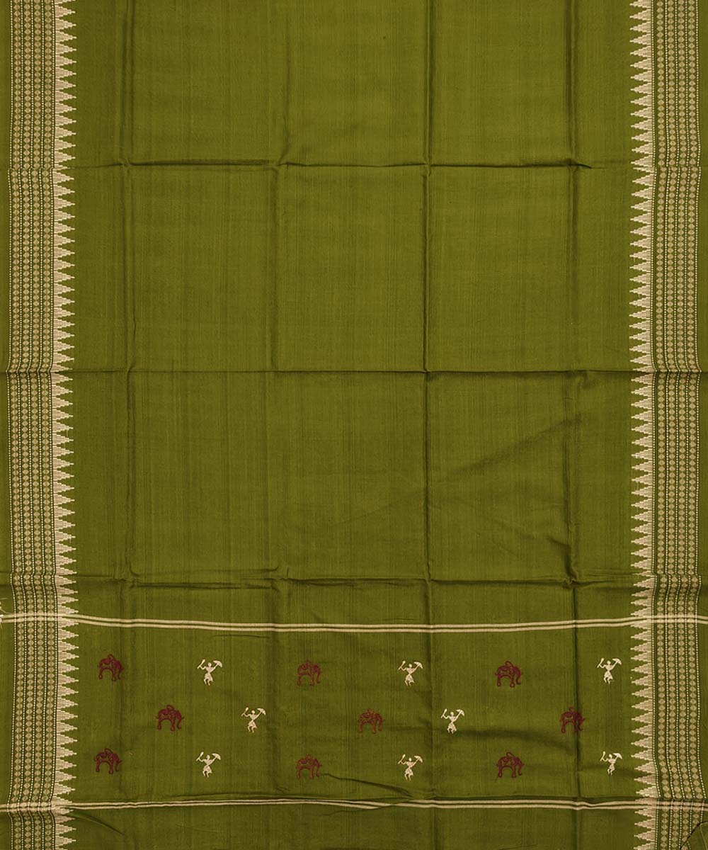 Maroon olive green handwoven cotton bomkai dress material