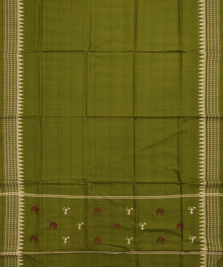 Maroon olive green handwoven cotton bomkai dress material