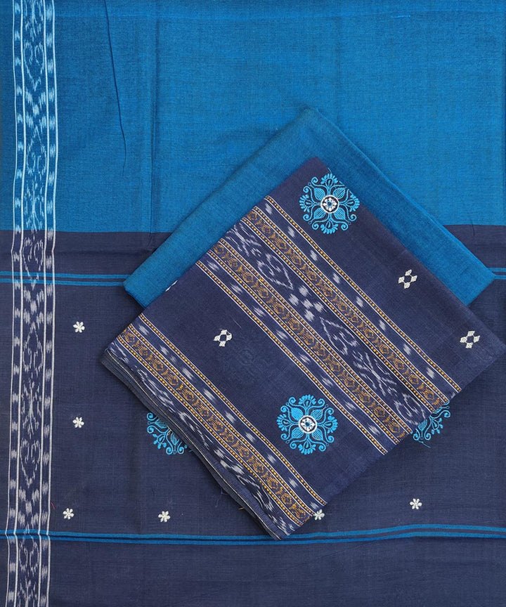 Navy blue sky blue handwoven cotton bomkai dress material