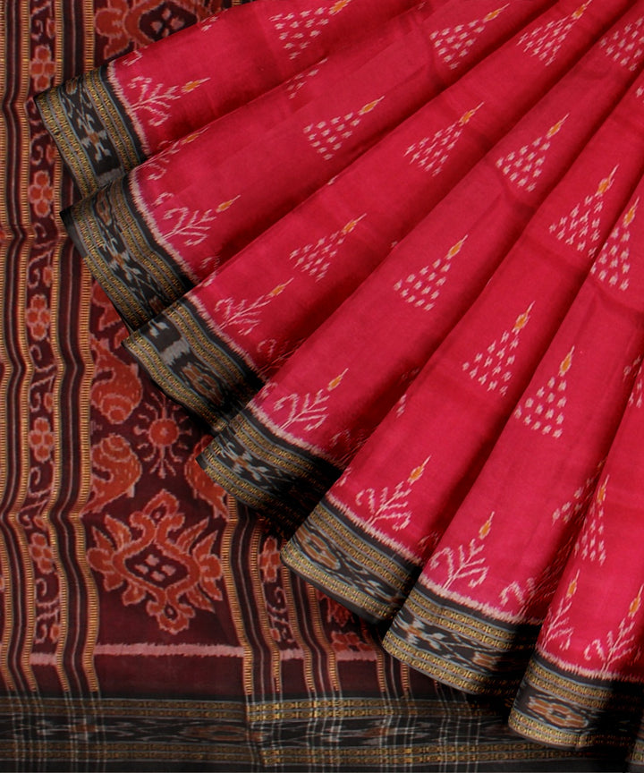 Red black silk handloom khandua saree